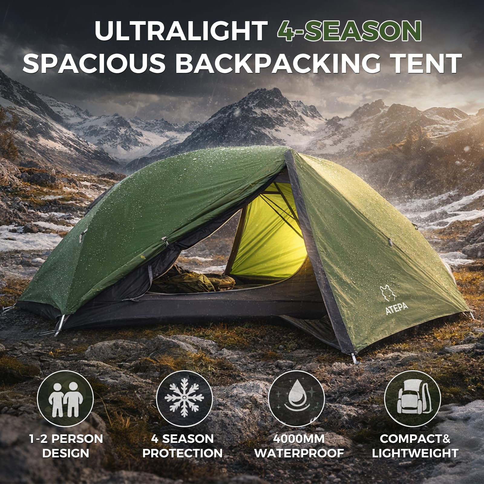 Ultralight 1–2 Person Backpacking Tent – 20D SilNylon 4-Season Waterproof Freestanding Shelter with Vestibule