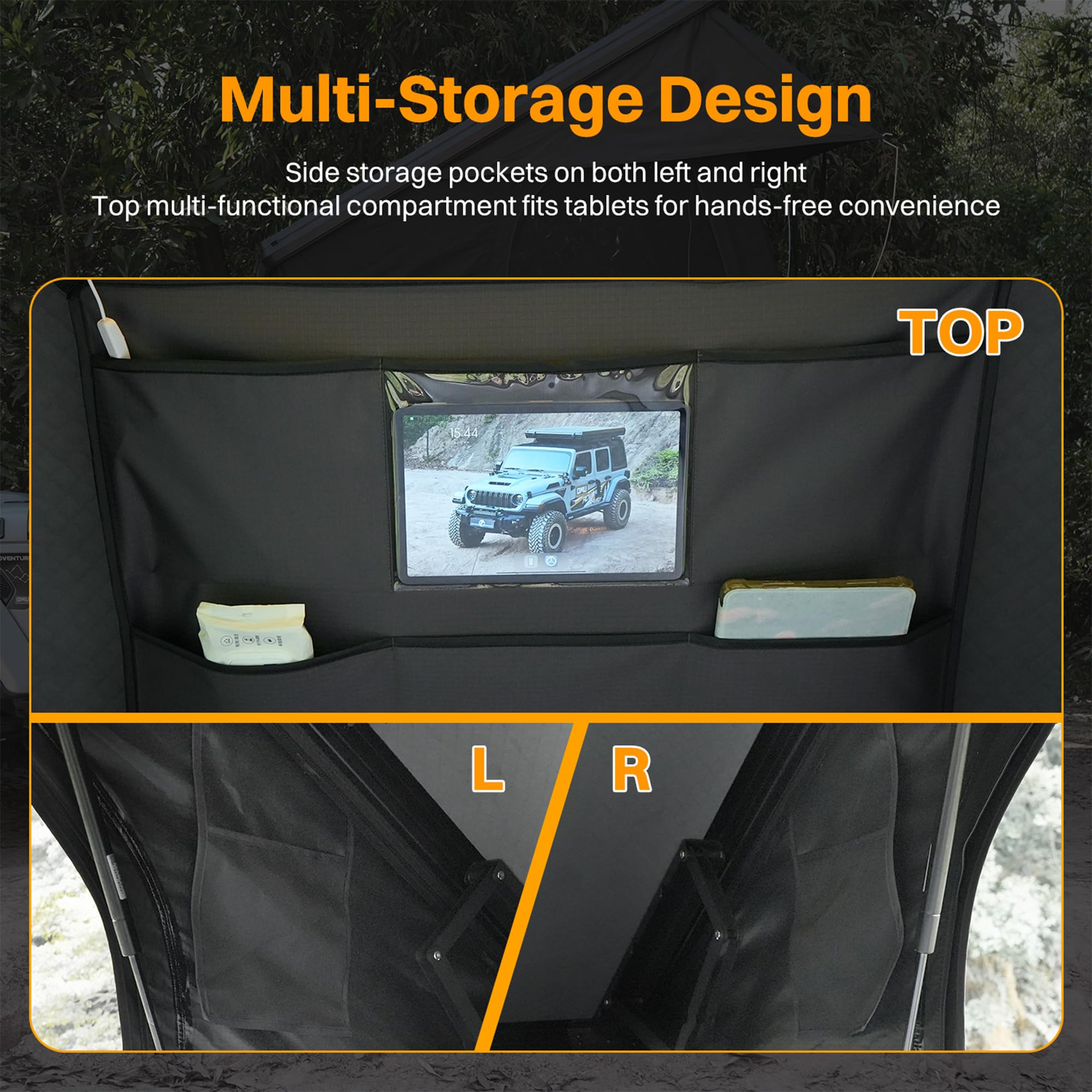 Aluminum Rooftop Tent – Roof Tent with LED Light & Memory Foam Mattress for 2–3 People