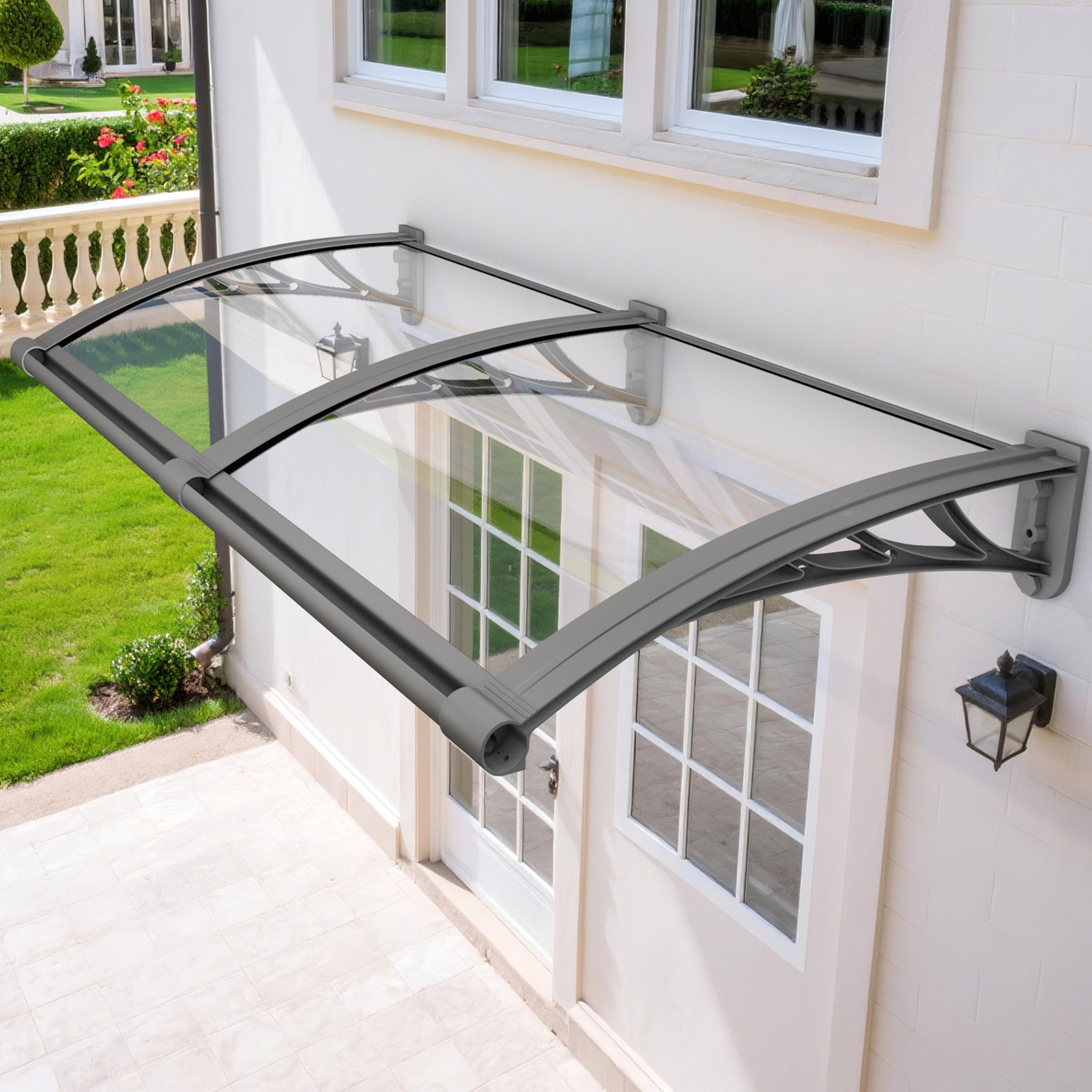 Rainproof Door Canopy – UV-Resistant Polycarbonate Awning with Drainage Design (32 × 114 in)