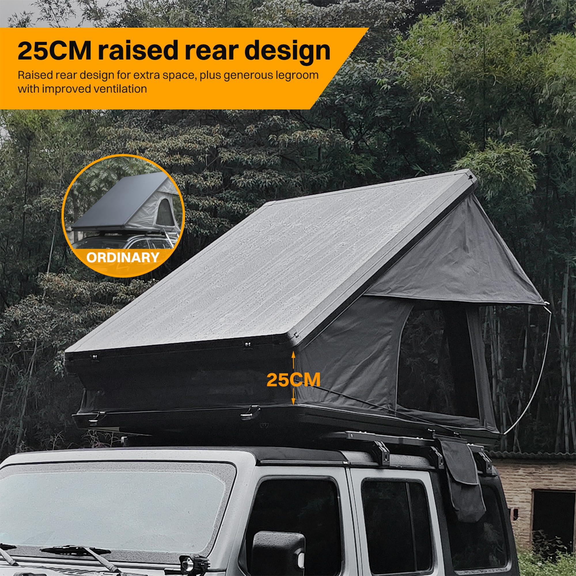 Aluminum Rooftop Tent – Roof Tent with LED Light & Memory Foam Mattress for 2–3 People