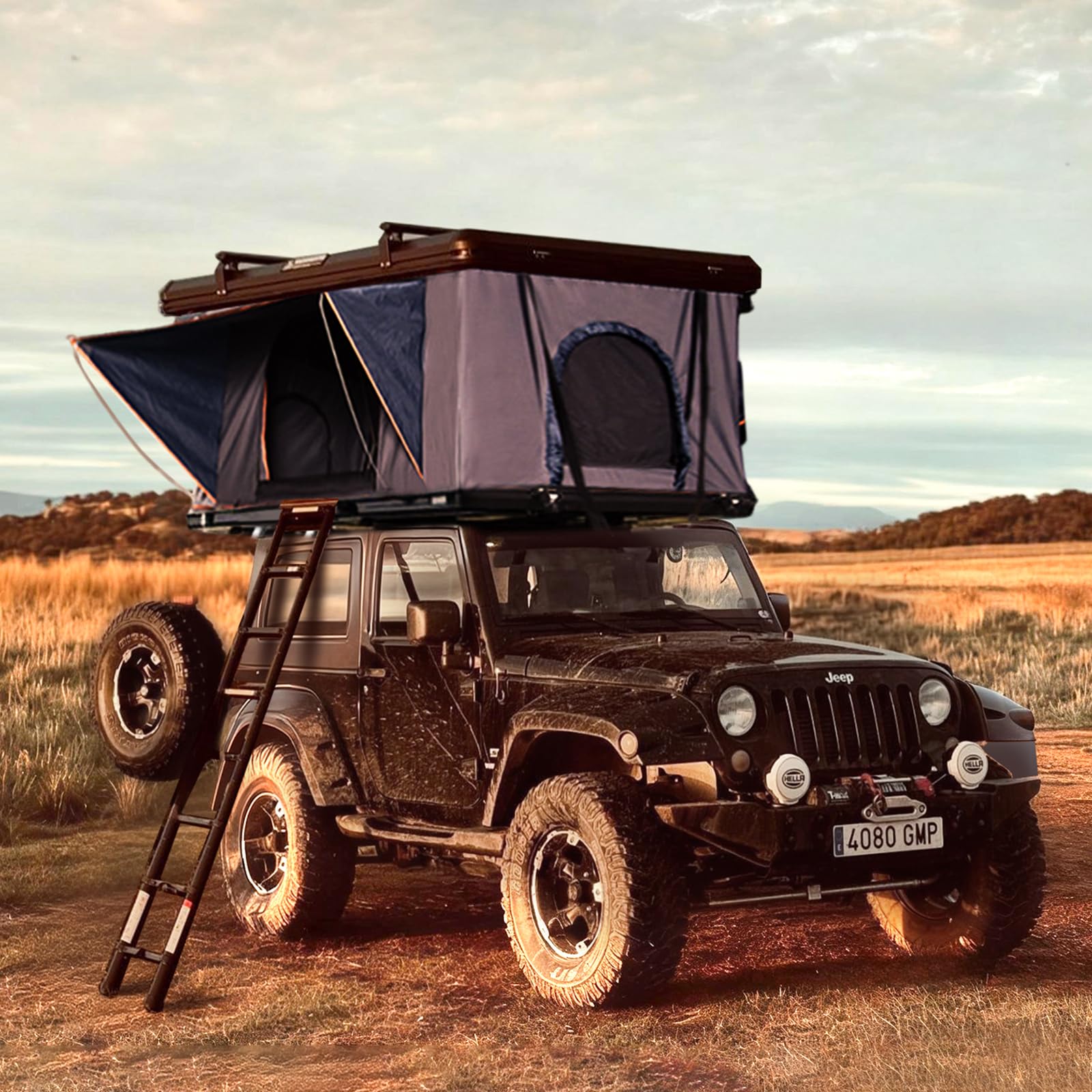 Hard Shell Rooftop Tent – Waterproof 2–3 Person Car Camping Tent for SUV, Truck & Sedan, Black