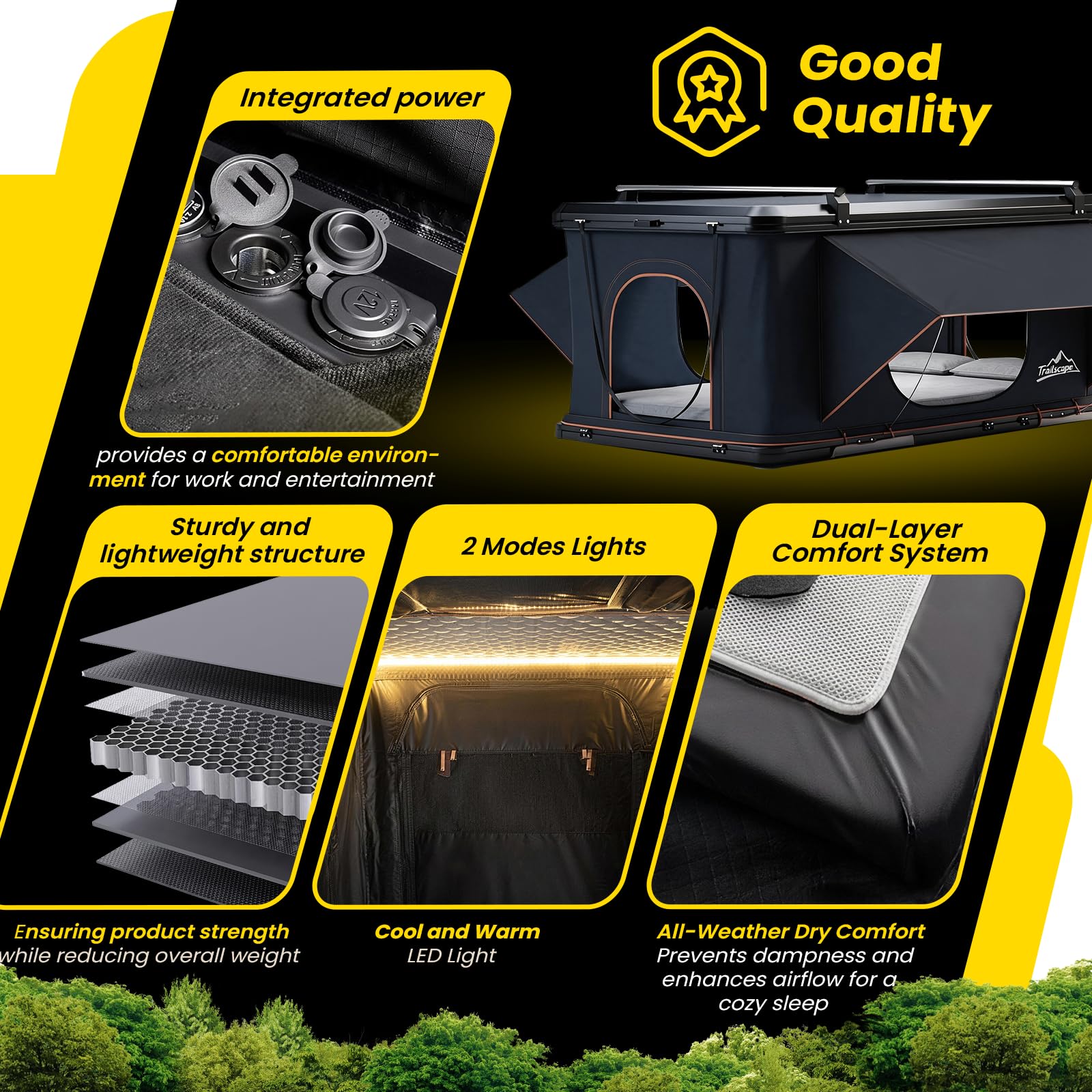 Hard Shell Rooftop Tent – Waterproof 2–3 Person Car Camping Tent for SUV, Truck & Sedan, Black