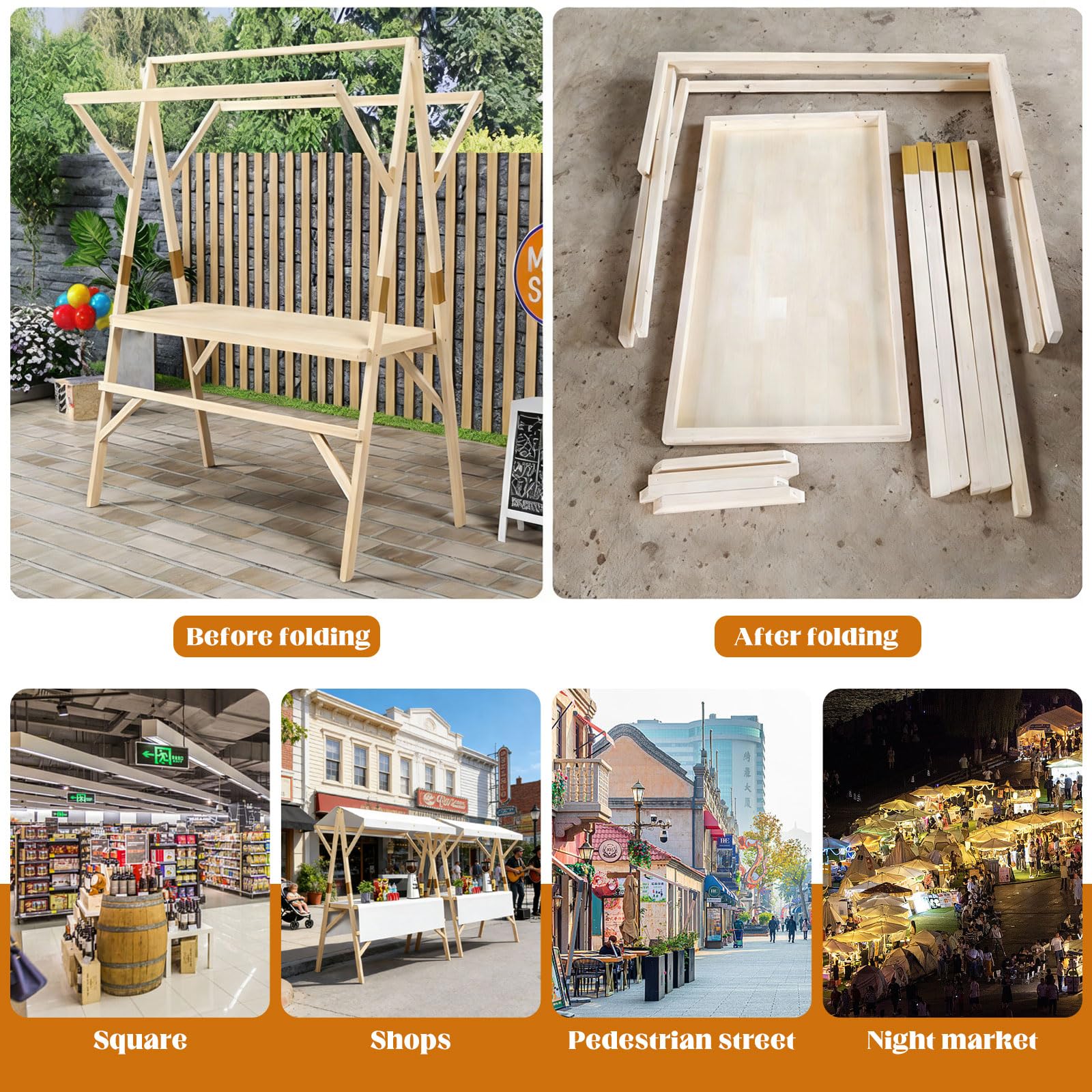 Portable Vendor Cart with Canopy – Foldable Market Stall with Wheels for Festivals, Markets & Outdoor Events