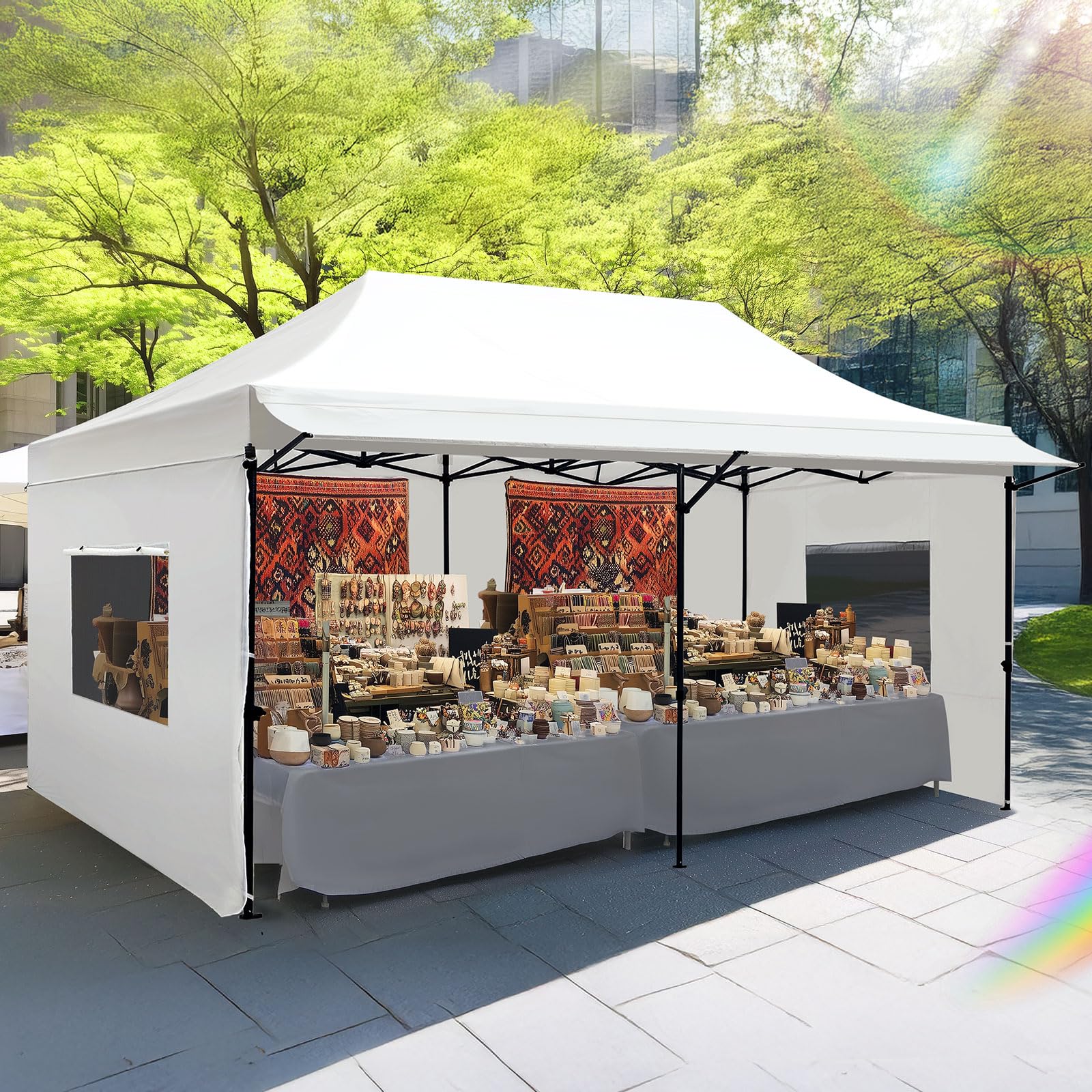 Heavy-Duty Pop-Up Canopy Tent – Commercial Instant Shelter with 3 Removable Sidewalls, Wheeled Bag & UPF 50+ Protection