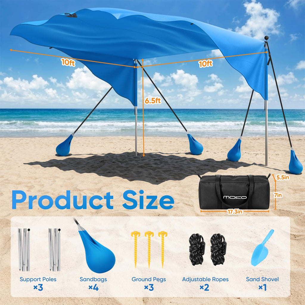 Beach Shade Canopy – UPF 50+ Sun Shelter for 4–6 People, Lightweight Easy-Setup Design (100 Sq. Ft.)