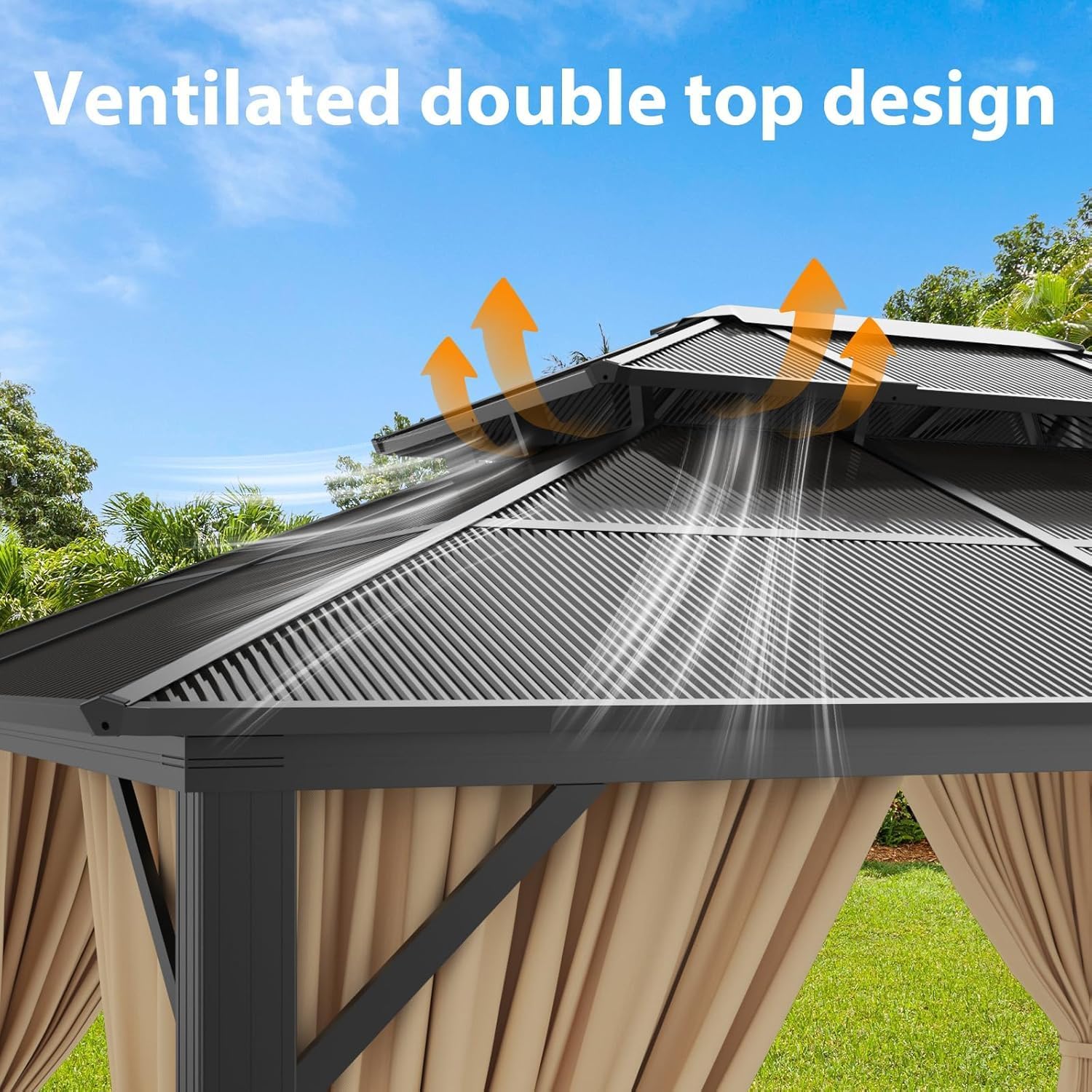 Aluminum Frame Double Roof Gazebo – Metal Pavilion with Netting & Curtains for Patio, Garden & Events