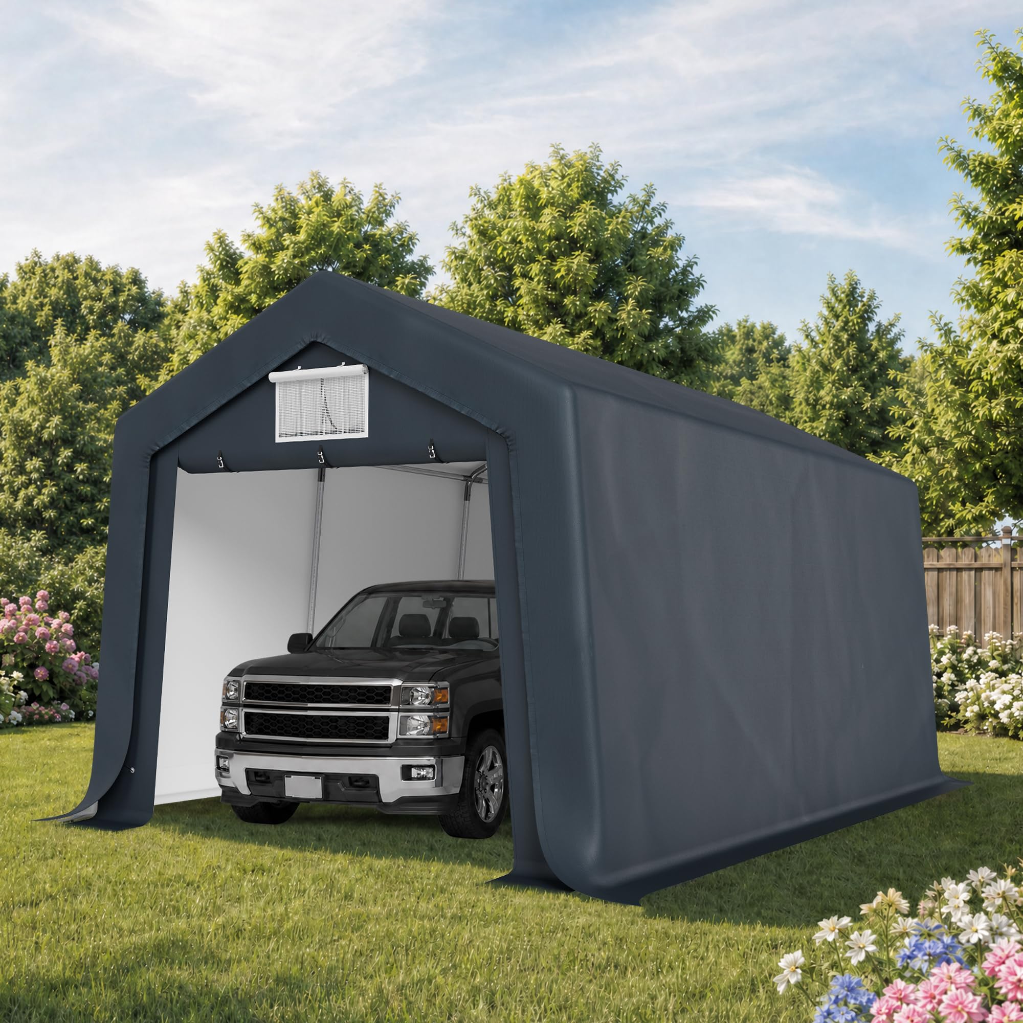 6 × 10 FT Portable Storage Shed – Waterproof Garage Shelter with Roll-Up Zipper Doors for Vehicles & Equipment
