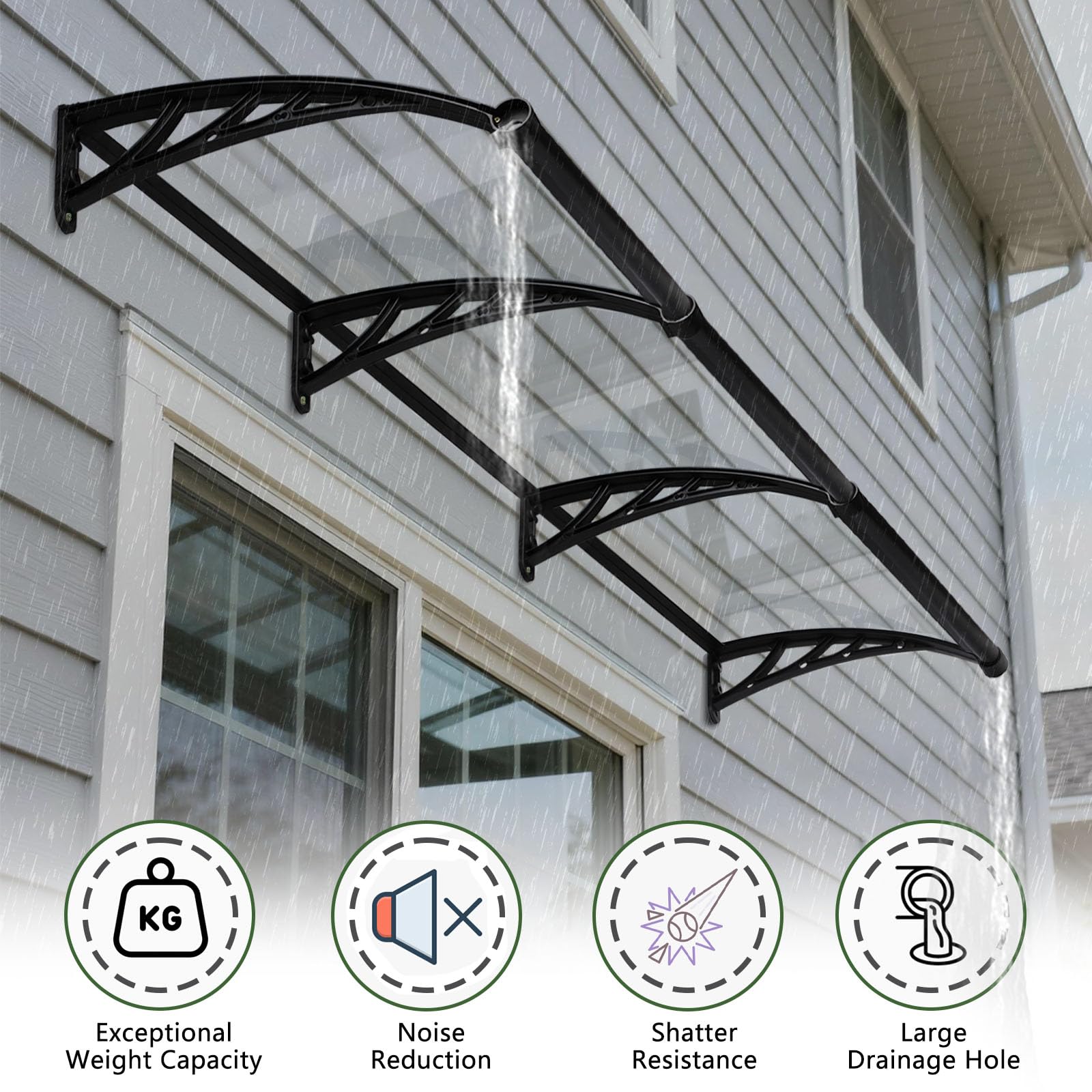 Rainproof Door Canopy – UV-Resistant Polycarbonate Awning with Drainage Design (32 × 114 in)