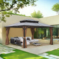 10 × 12 FT Hardtop Gazebo – Double Roof Canopy with Netting & Curtains for Patio and Backyard