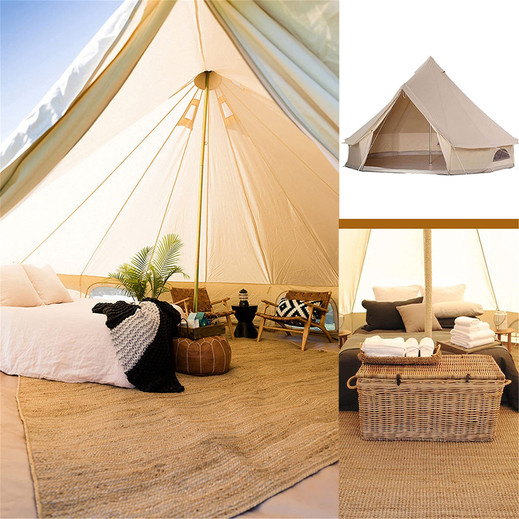 Waterproof Canvas Bell Tent with Zipped Groundsheet & Stove Jack – 3/4/5/6m Glamping Shelter