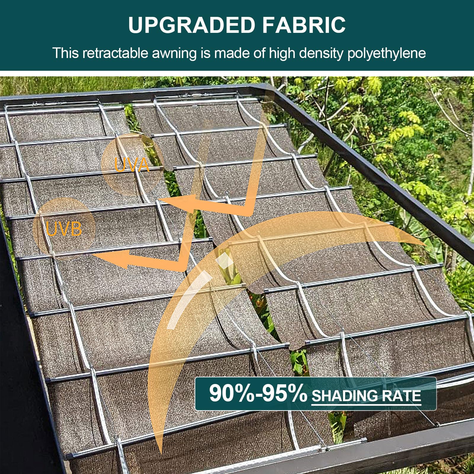 Retractable Sun Shade Canopy – Sliding Wave Shade Sail for Pergola, Patio & Gazebo Outdoor Use