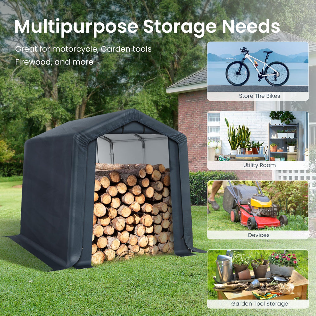 6 × 10 FT Portable Storage Shed – Waterproof Garage Shelter with Roll-Up Zipper Doors for Vehicles & Equipment