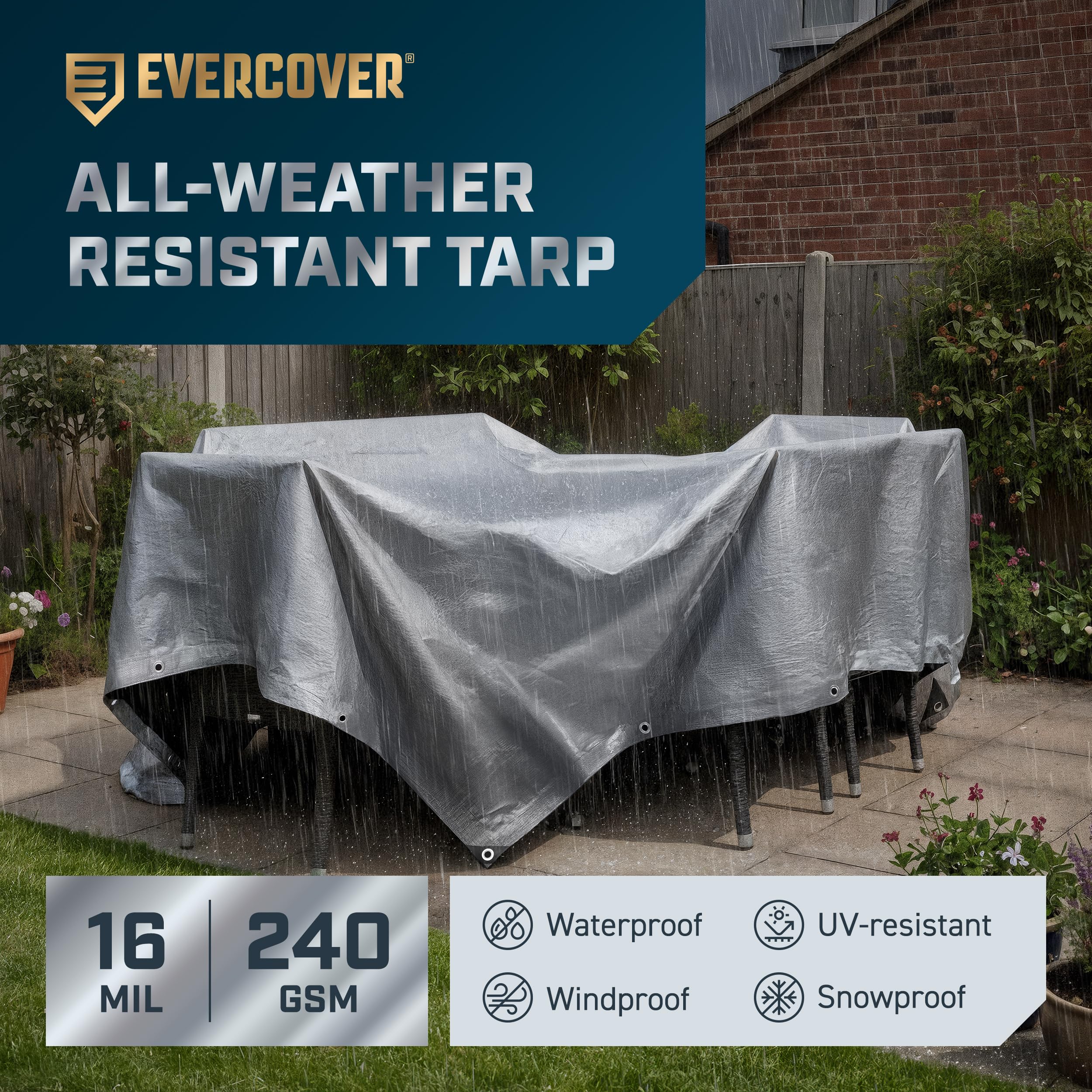 Heavy-Duty Waterproof Tarp – 16 Mil UV-Resistant All-Weather Tarpaulin with Reinforced Grommets (Multiple Sizes)