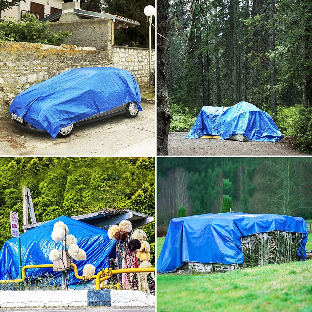 Heavy-Duty Waterproof Blue Tarp – 16 Mil Poly Tarpaulin with Reinforced Grommets for Outdoor Protection (40 × 60 FT)