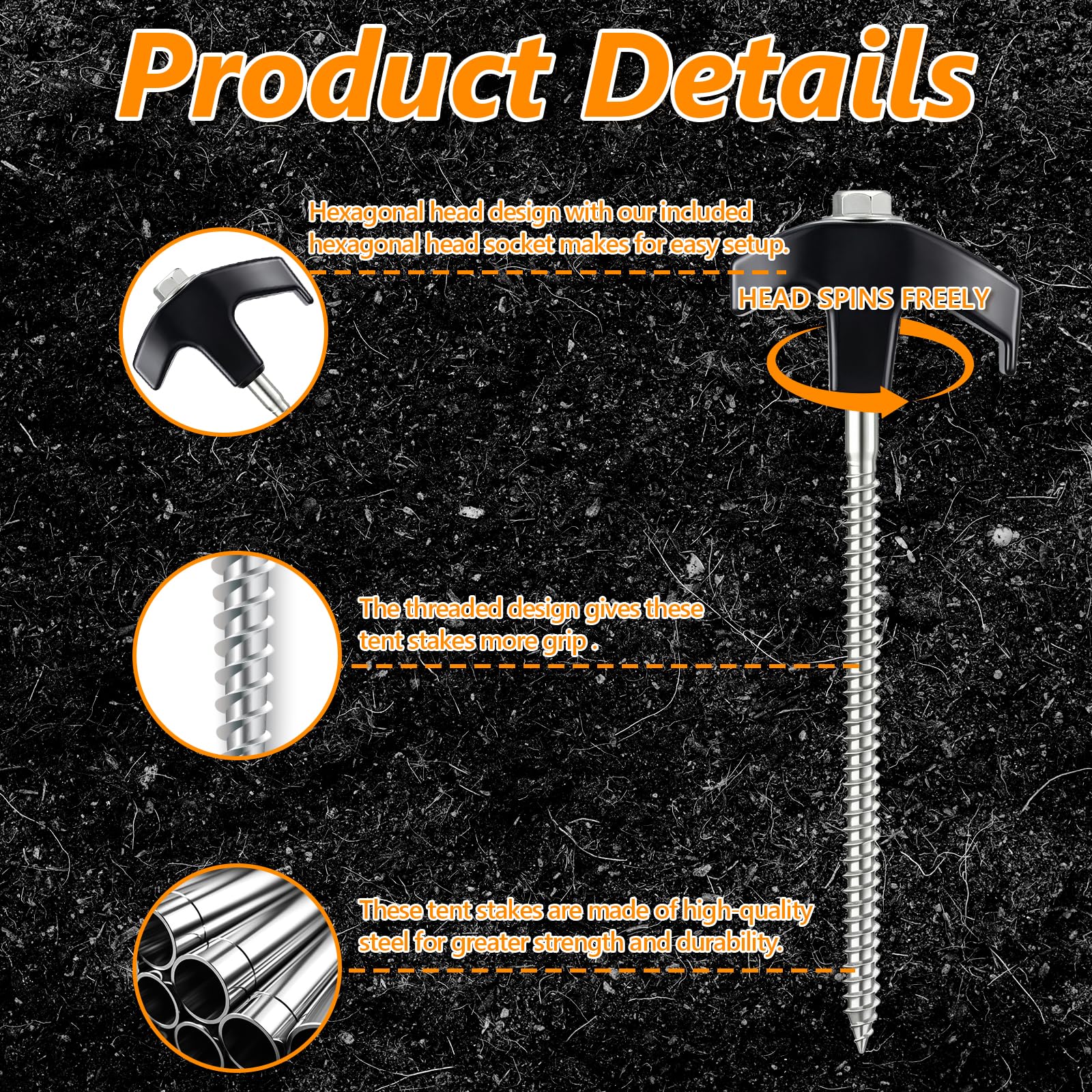 8-Inch Screw-In Tent Stakes – Heavy-Duty Ground Anchors for Canopies, Camping & Outdoor Use