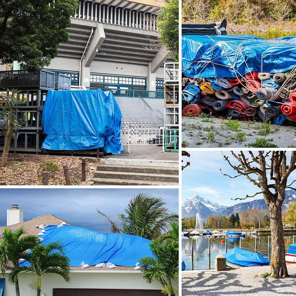 Heavy-Duty Waterproof Blue Tarp – 16 Mil Poly Tarpaulin with Reinforced Grommets for Outdoor Protection (40 × 60 FT)