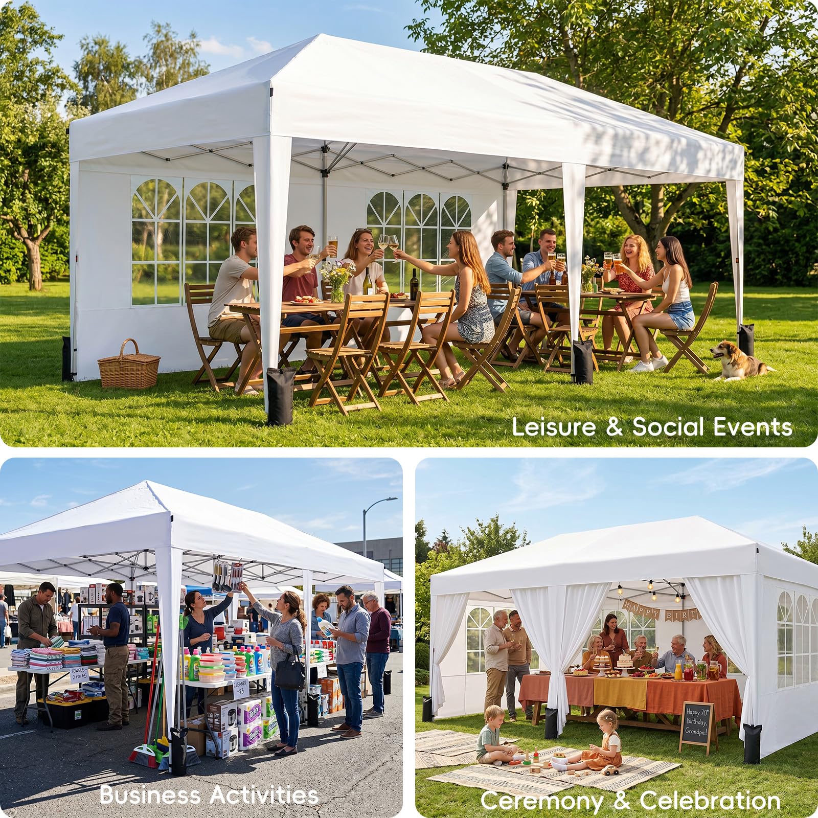 10 × 20 FT Pop-Up Canopy Tent – Event Shelter with 6 Sidewalls, Windows & Roller Bag for Outdoor Use