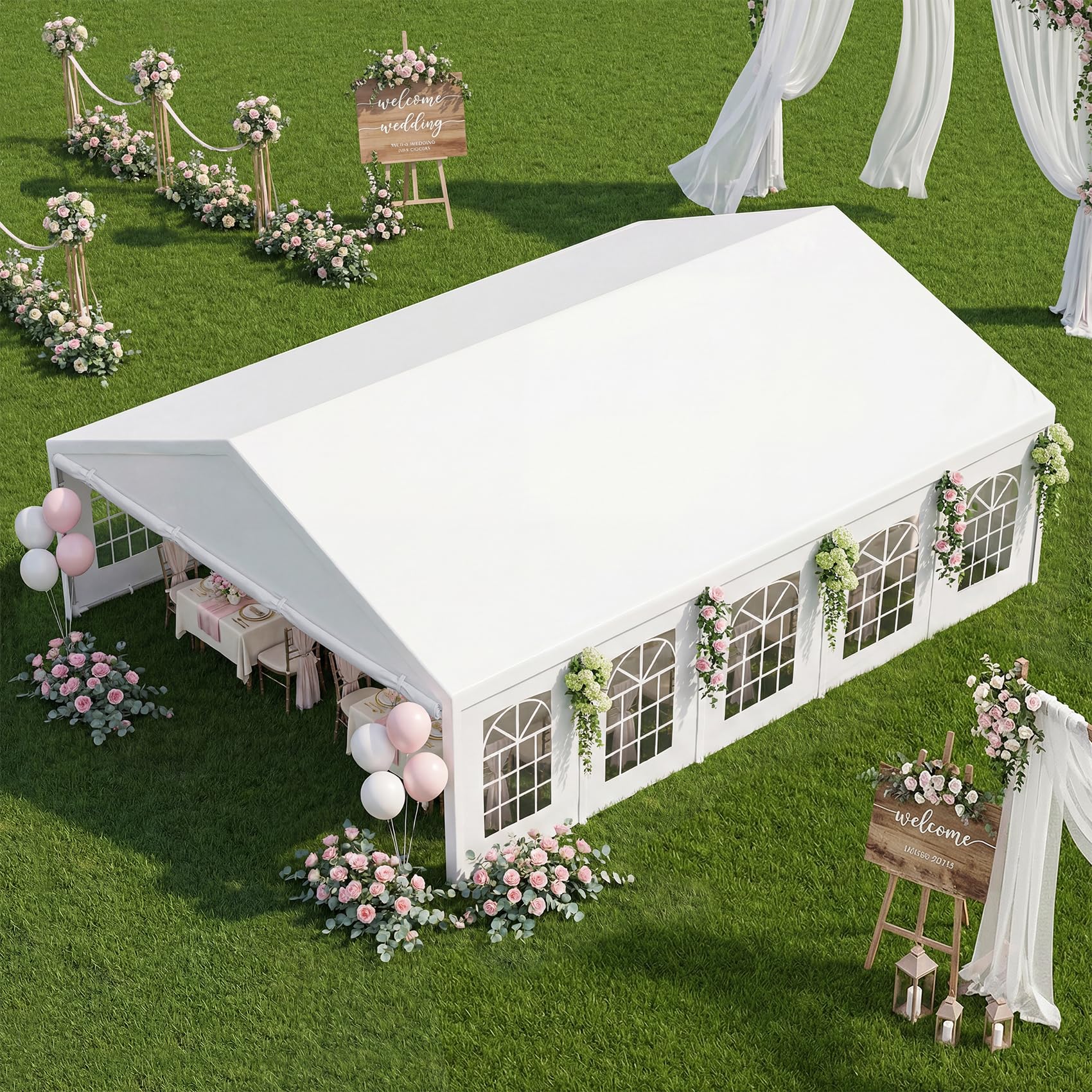 Heavy-Duty Party Tent – Waterproof Outdoor Event Shelter with Removable Sidewalls, White
