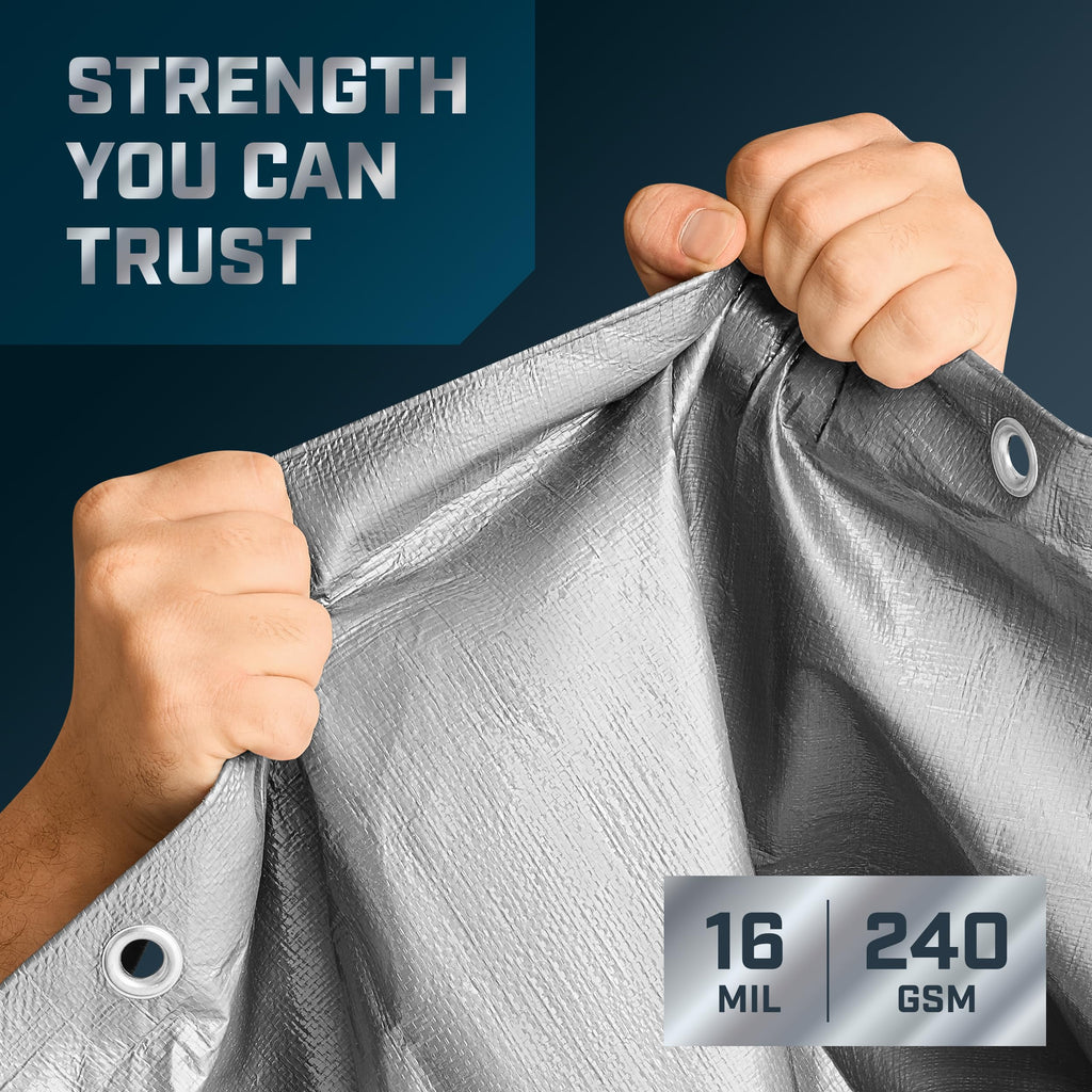 Heavy-Duty Waterproof Tarp – 16 Mil UV-Resistant All-Weather Tarpaulin with Reinforced Grommets (Multiple Sizes)