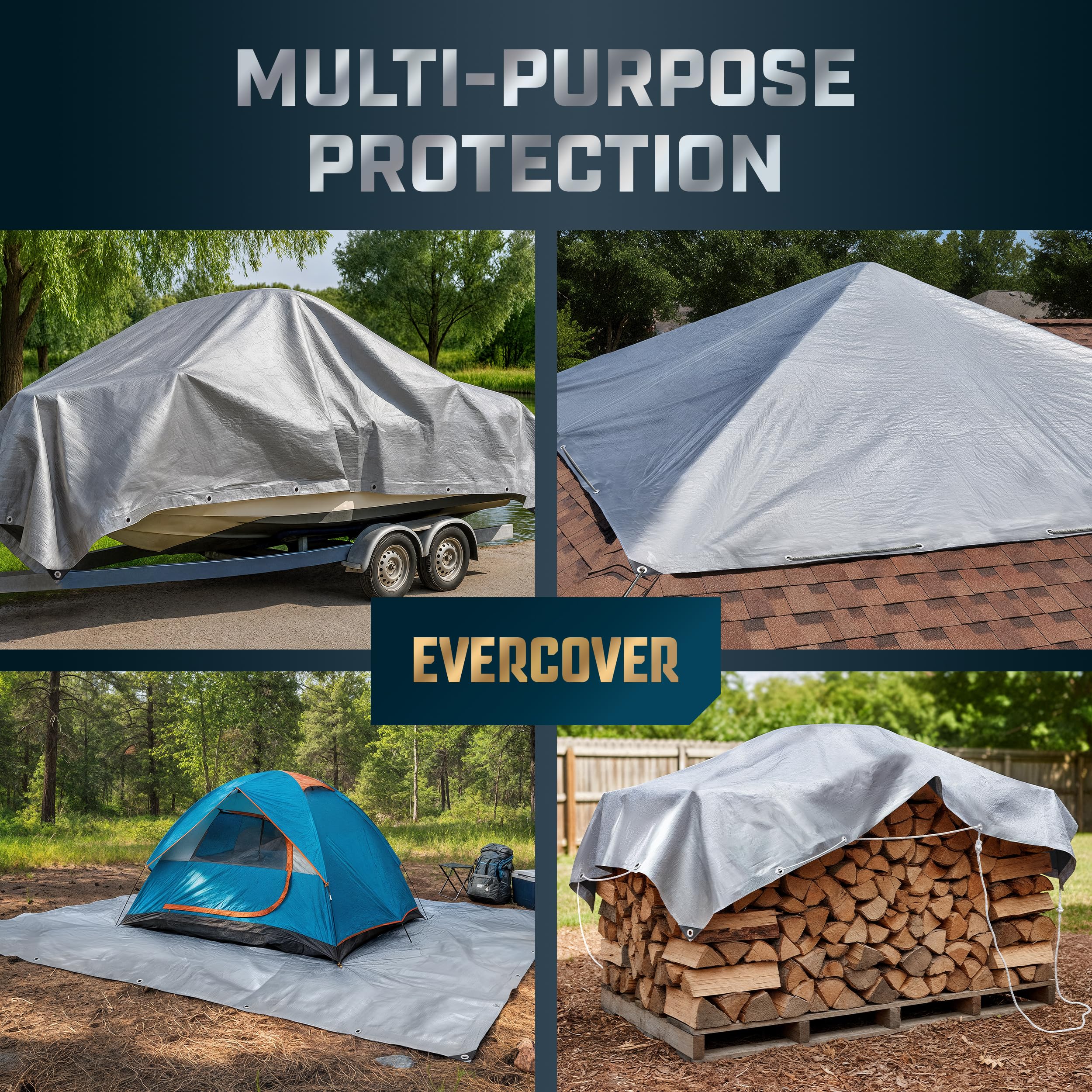 Heavy-Duty Waterproof Tarp – 16 Mil UV-Resistant All-Weather Tarpaulin with Reinforced Grommets (Multiple Sizes)